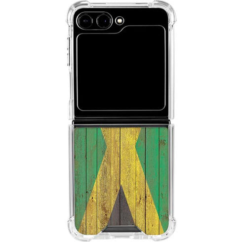 Jamaican Flag Dark Wood Galaxy Z Flip6 Clear Case